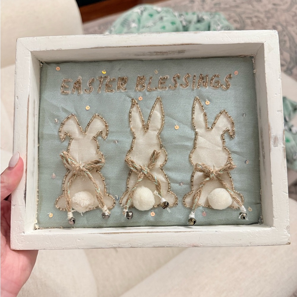 Easter Blessings Bunny Shadow Box - Blue & Cream